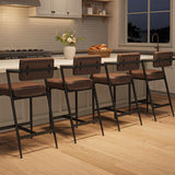 Garvee Set de 4 Taburetes de Bar con Reposabrazos y Respaldo, Asiento Acolchado Grueso, Patas Metálicas Reforzadas, Altura de Mostrador, Marrón Rústico para Cocina e Isla - Marrón