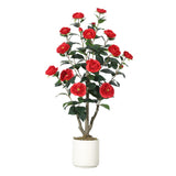 Garvee Árbol Artificial de Camelia 91 cm - Flores de Seda Blanca, Maceta Estable, Decoración para Hogar y Eventos - Rojo