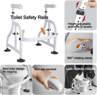 Garvee Ayuda para Levantarse del Inodoro de Acero Carbono Blanco, Asas Antideslizantes, Soporte con Pie de Ventosa y Prensa, Altura Ajustable 62x52x65-72cm para Adultos Mayores