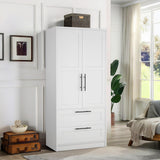 Garvee Armario de Dormitorio de 178 cm de Alto con 2 Puertas y 2 Cajones Madera Blanco