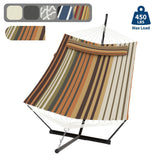 Garvee Hamaca Doble de Exterior con Soporte en T, Tela de Algodón a Rayas Café, Almohada y Cuerda de Equilibrio, Capacidad 204 kg, para Jardín y Patio - Rayas Café