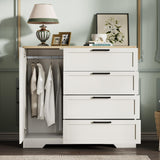 Garvee Armario De Madera Con 4 Cajones Y Barra Colgante Para Dormitorio, Blanco, 43.3 In, Diseño Elegante Y Seguro Antivuelco