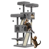 Garvee Árbol para Gatos Grandes 168 cm Multi-Niveles con Condos Espaciosos, Hamaca, Poste de Sisal, Perchas, Pelotas Colgantes para Interior, Estable, Color Natural - Gris Claro