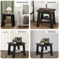 Garvee Pequeña Mesita de Noche de Madera con 2 Estantes para Dormitorio, Sala de Estar, Oficina, Baño 40x30x48CM Negro