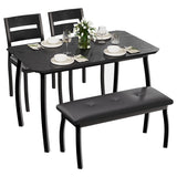 Garvee Conjunto de Mesa de Comedor para 4 con Banco Tapizado y 2 Sillas Clásicas, Mesa de Madera Biselada y Patas Metálicas, Compacto y Durable para Cocina, Color Natural - Negro