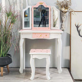 Garvee Tocador Infantil De Madera 2 En 1 Con Espejo Triple Plegable, Taburete Y Cajón, Diseño Princesa, Dormitorio Niñas, Color European Star