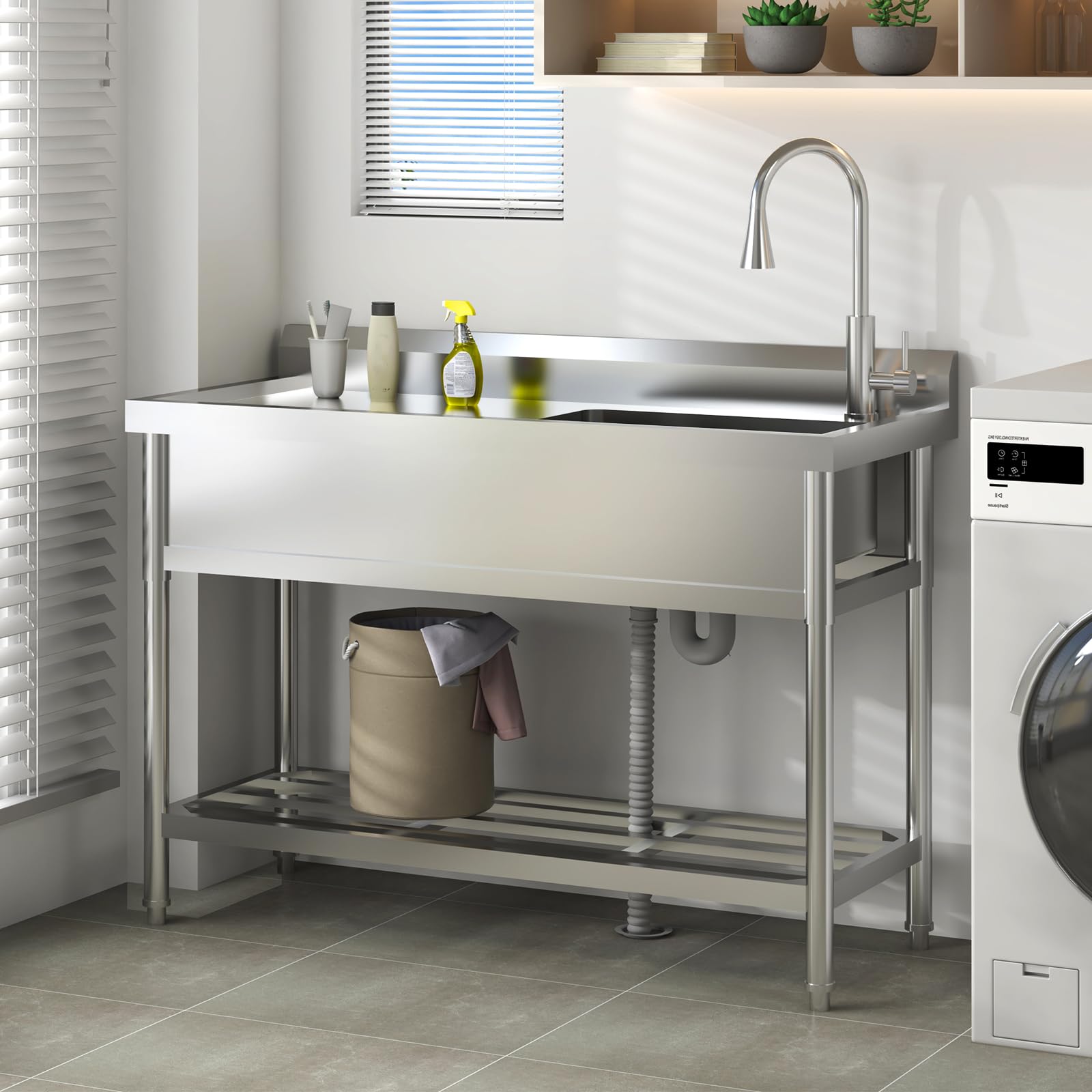 Garvee Lavadero Utility Acero Inoxidable 120x51x92cm Diseño Tazón Regadera Grifo Extraíble Cocina Jardín