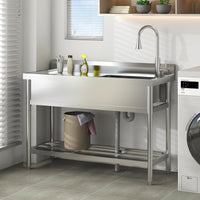 Garvee Lavadero Utility Acero Inoxidable 120x51x92cm Diseño Tazón Regadera Grifo Extraíble Cocina Jardín