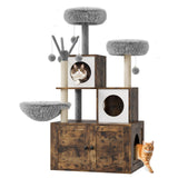 Garvee Árbol Para Gatos 2-En-1 Con Caja De Arena Oculta, Rascador Y Hamaca, MDF Y Soga De Sisal, Diseño Moderno Roble Marrón Para Hogar - Marrón Roble