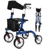 Garvee Andador Silla 2 en 1 Aluminio Aeroespacial Ligero Plegable Ajustable Sin Amortiguadores Ruedas de Núcleo Plata para Adultos Uso Médico y Exterior Azul & Negro - Auzl & Negro