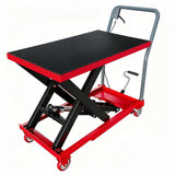 Garvee Carro Hidráulico de Elevación Industrial de Corte Simple 226.8kg Bomba Manual Plataforma 72.39cm Acero Resistente Almohadilla Antideslizante 4 Ruedas Guantes Incluidos  Rojo y Negro - Rojo