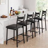 Garvee Sillas de Comedor Tapizadas 8 con Respaldo y Taburetes de Bar 6, Cojín Grueso, Altura de Mostrador, Cuero PU Impermeable, MDF y Acero, Para Cocina y Apartamento