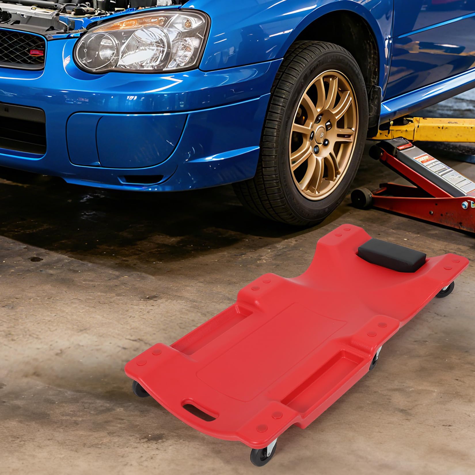Garvee Creeper Automotriz de 102 cm con Cuerpo HDPE Capacidad de 159 kg Reposacabezas Acolchado y 6 Ruedas Giratorias de Bajo Perfil para Taller Color Rojo
