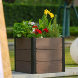 Garvee Cama de Jardín Elevada de Madera 49 × 49 × 45 cm con Drenaje Superior, Estructura Reforzada, Material Compuesto Resistente para Patio y Balcón - Marrón-Con Fondo