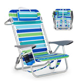 Garvee Silla de Playa Plegable Tipo Mochila para Adultos de Aluminio Capacidad 159 kg 5 Posiciones Reclinables con Portavasos y Almohada Rayas Multicolor - A rayas