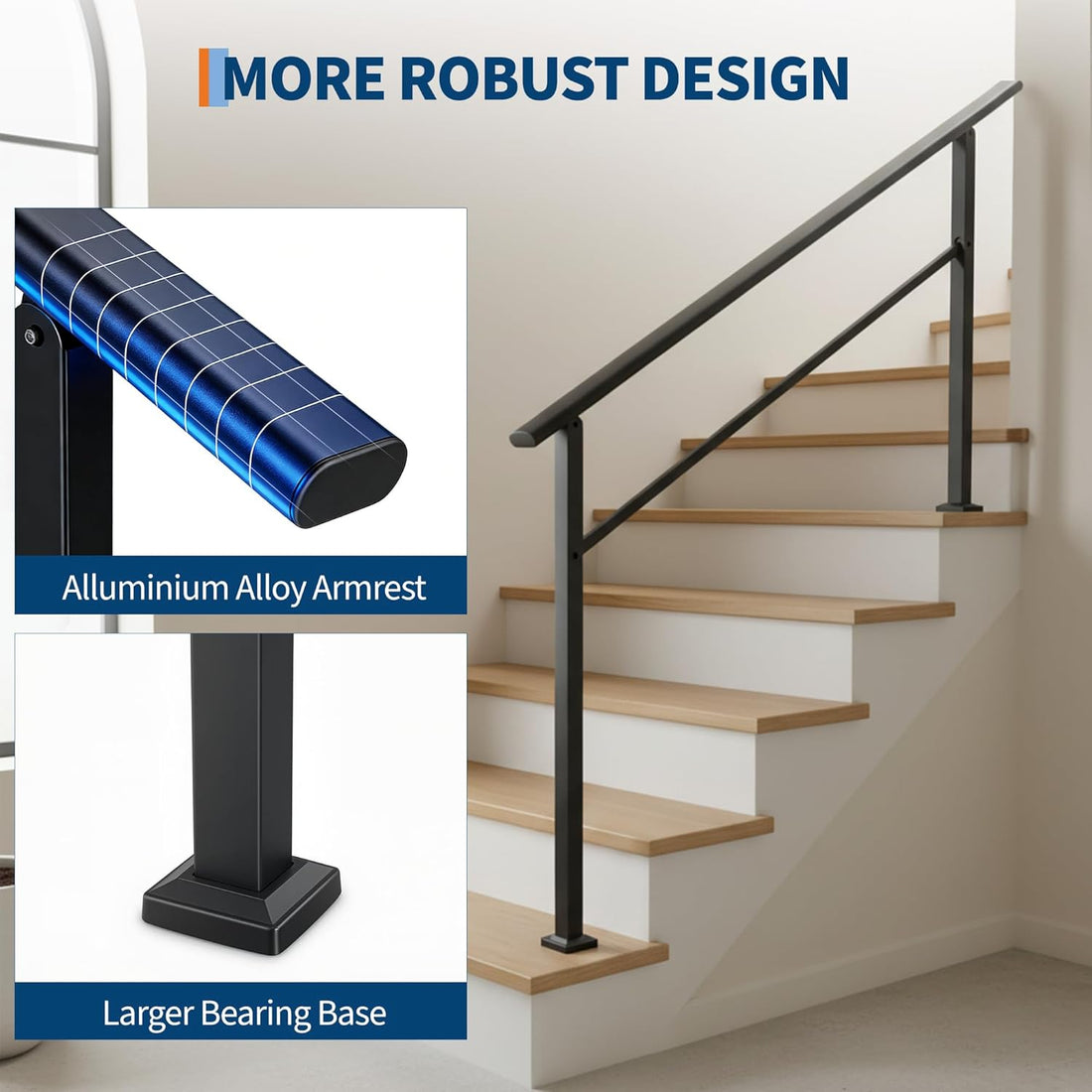 Garvee Barandilla para Escalera de 5 Peldaños Estilo Curvado de Acero Reforzado para Embellecimiento de Jardines y Porches Negro