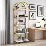 Garvee Estantería Arqueada De 5 Niveles Marco Metálico Madera Para Oficina Y Hogar Ajustable Negra - 5 Niveles -Blanco+Oro