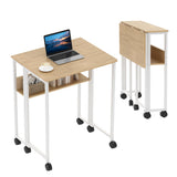 Garvee Escritorio Plegable para Computadora con Ruedas y Estante de Almacenamiento, Oficina y Estudio, 80×50×75 cm, Acero Robusto Negro - Roble