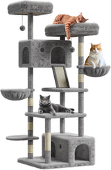 Garvee Kratzbaum Para Gatos Grandes Con Múltiples Niveles, Sisal, Plataformas, Hamaca, Base Estable, Interior, 60x60x167cm - Light Gray