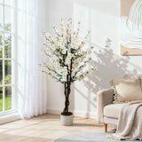 Garvee Árbol Artificial Wintersweet 122cm, Flores de Ciruelo Realistas, Material Poliéster, Maceta Negra, Decoración Interior y Exterior - White 4Ft