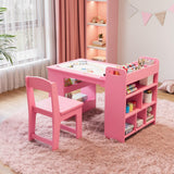 Garvee Estación de Arte Multifuncional con 2 Sillas y Almacenaje Seguro para Niños en Sala de Juegos 124cm Natural - Rosa 2