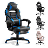 Garvee Silla Gaming Alta Ergonomica con Reposapiés, Soporte Lumbar y Masaje, Tapizado PU, Reclinable 150°, Ruedas 360°, Azul para Oficina y Juegos - Negro & Azul
