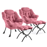 Garvee Sillón Lazy con Otomana y Reposapiés, Estructura de Acero, Diseño Ergonómico, Tela Transpirable para Sala y Dormitorio, Color Neutro - Rosa