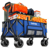Garvee Carro de Playa Plegable Todoterreno, Carrito de Jardín de Gran Capacidad 280L, Estructura de Acero Reforzado y Ruedas con Freno, Carga 210kg, Azul - Azul