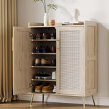 Garvee Armario Para Zapatos De Ratán 5 Niveles Con Puertas, Estantes Ajustables, Patas Metálicas, Estilo Rural, Roble, Para Entrada Y Sala - Roble & Natural