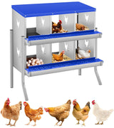 Garvee Caja de Nidificación para Gallinas 6 Compartimentos con Patas, Acero Galvanizado, Doble Nivel Ventilada, Fácil Recolección, Montaje en Pared, Azul - Azul