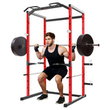 Garvee Power Cage Squat Rack para Gimnasio en Casa, Acero Resistente, Capacidad 1100 LB, Barras de Dominadas y Fondos, Diseño Compacto, Almacenamiento de Pesas