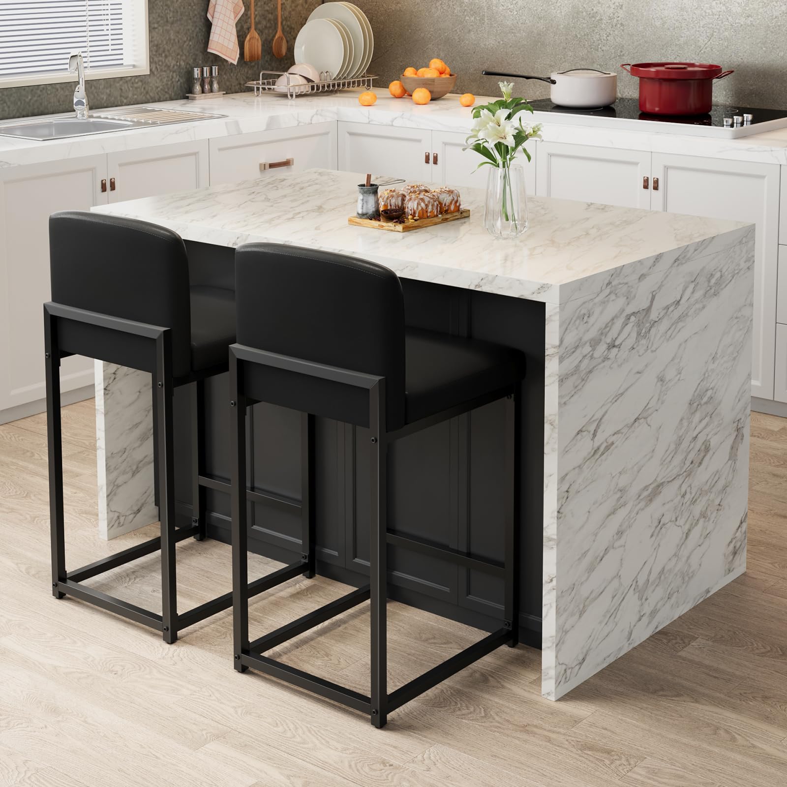 Set de 2 taburetes de bar modernos de color negro Garvee