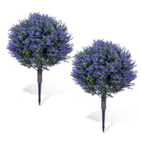 Garvee 2 Arbustos Artificiales de Boj Violeta, Bola Topiaria 56cm, Resistentes UV, Sin Mantenimiento, Polietileno Duradero, con Pincho para Tierra, para Jardín, Terraza y Balcón