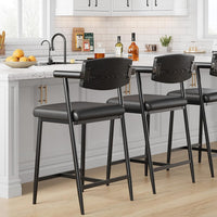 Garvee Taburetes de Bar Modernos 66 cm con Brazos y Respaldo, Asiento Acolchado Ancho, Estructura Metálica Negra para Isla de Cocina