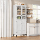 Garvee Armario de Almacenaje 180 cm con Puerta de Cristal, 5 Estantes Ajustables, 4 Puertas, Madera Blanca, Estilo Antiguo para Cocina y Baño - Exterior Blanco Antiguo Con Interior de Madera Original