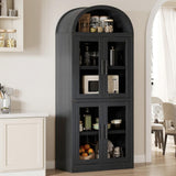Garvee Estantería Arqueada con Puertas Librería Rústica para Sala y Oficina 71.4in Negra - Negro