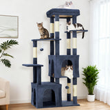 Garvee Árbol para Gatos Multi-Nivel 155 cm para Gatos Grandes, Percha Extra Grande, 2 Condos Espaciosos, Poste de Sisal Natural, Juguetes Colgantes, Torre Resistente Interior - Azul