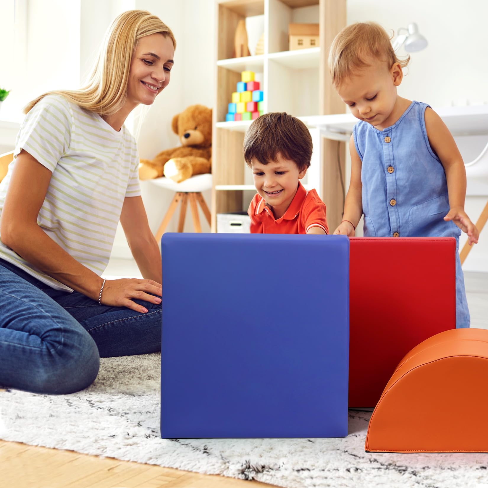 Garvee Bloques de Escalada de Espuma para Niños de Cuero PU, Set de 5 Piezas Seguras y Antideslizantes, 180x51x38cm, Juego Activo para Diversión Interior