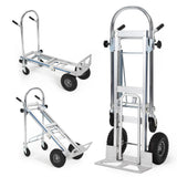 Garvee 3 en 1 Carretilla de Mano de Aluminio con Ruedas Neumáticas 454 kg, Carro de Transporte Plegable Convertible de Servicio Pesado, Fácil de Operar - Plata
