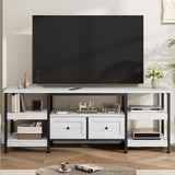 Garvee Soporte TV Industrial 160 cm con 2 Cajones y Estante Abierto, Marco Metálico y MDF, Diseño Rústico Blanco para Salón - Blanco