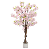 Garvee Árbol Artificial de Cerezos Sakura con Flores Realistas, Seda, Flexible y Durable, para Hogar y Oficina, 120/150/180cm, Multicolor - Rosa claro