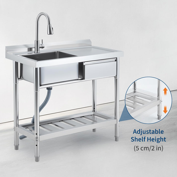 Fregadero con cubeta profunda y estante inferior ajustable