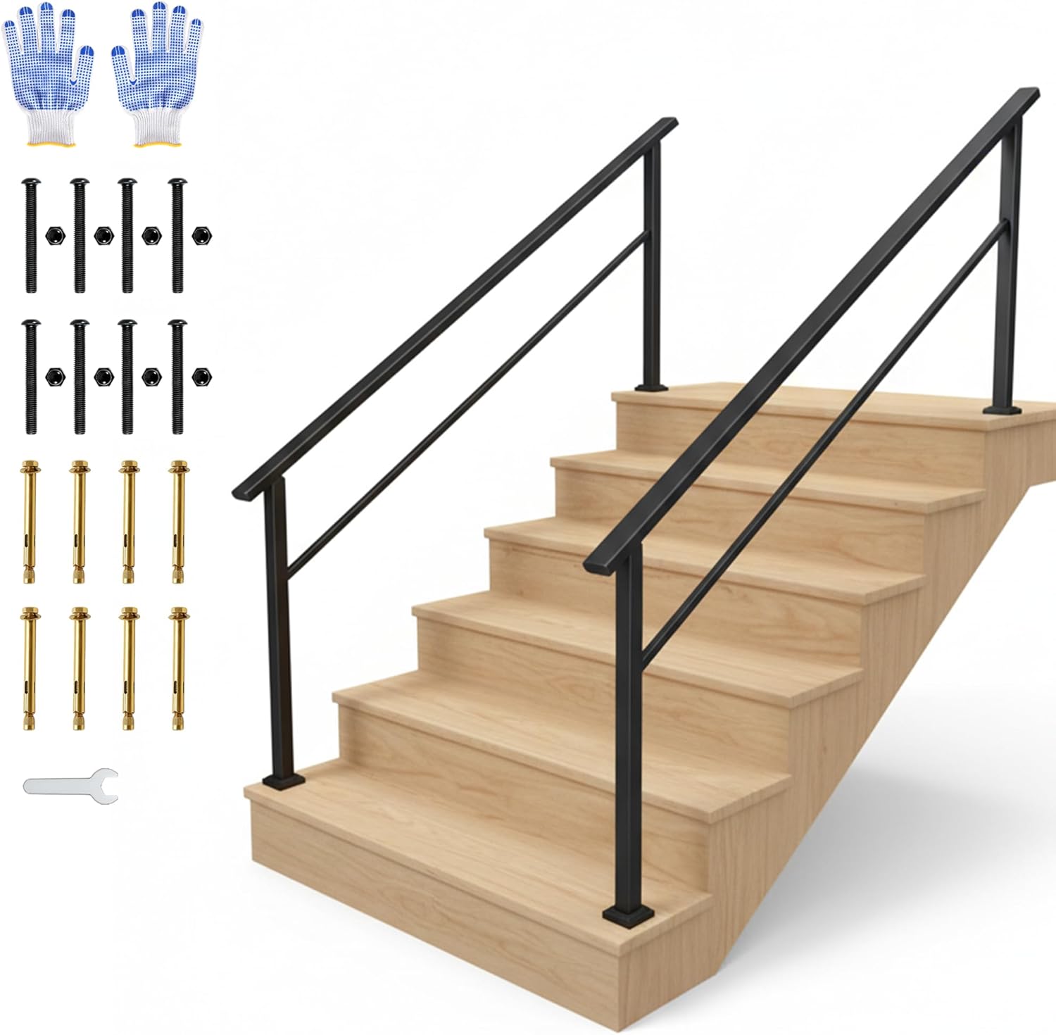 Garvee Barandilla para Escalera de 6 Peldaños Pack de 2 Unidades con Soporte de Alta Resistencia para Entradas de Edificios Negro