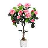 Garvee Árbol De Rosas Artificiales Rosa/Blanco, 75-150cm, Flores Realistas, Tronco De Madera Natural, Interior Y Exterior - Rosa