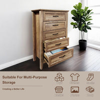 Garvee Cómoda de 5 Cajones de Estilo Retro Vintage, MDF y Tablero de Partículas Ecológicos, Superficie Impermeable, Patas de Madera y Anclaje Antivuelco, 40 x 70 x 114 cm, Amarillo Retro