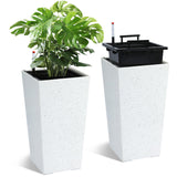 Garvee Macetas Rectangulares Altas 55 cm con Ruedas y Monitor de Agua, Plástico Durable, Drenaje Integrado, Diseño de Puntos para Interior y Exterior