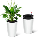 Garvee Macetas Altas 41 cm Set de 2 Autorriego Drenaje Integrado Plástico Resistente Blanco Interior y Exterior - Blanco
