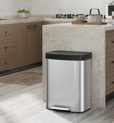 Garvee Bote De Basura Rectangular 60L Acero Inoxidable Con Tapa Plástica Cierre Suave Para Cocina Y Baño - Color Acero Inoxidable
