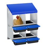 Garvee Caja de Anidación para Pollos 4 Compartimentos Doble Capa, Metal Zinc Galvanizado Mango de Plástico, Bandeja Extraíble, Fácil Recolección Montaje Rápido, Azul - Azul