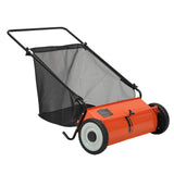Garvee Barredora de Césped Manual 53,3 cm con Cepillos Giratorios, Capacidad 99,1 L, Ajuste de Altura, Material Resistente, para Jardines y Patios - Naranja